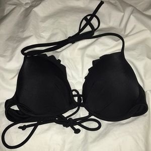 Black ruffle hem Haltar push up bathing suit top